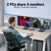 8K@60Hz Displayport KVM Switch 3 Monitors 2 Computers, 4K@120Hz Triple Monitor KVM Switch for 2 Computers Sharing 3 Monitors, Keyboard, Mouse,with 2 USB3.0 Cables,Controller and Power Adapter view 4