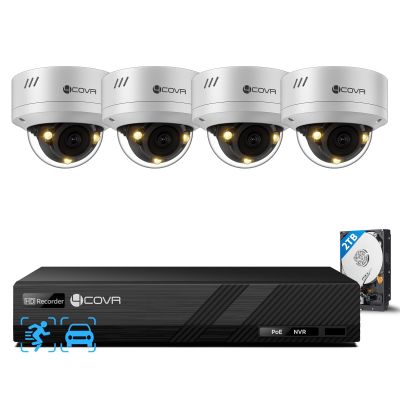 4COVR PoE Security Camera System 5MP, 8CH NVR & 2TB HDD, 4X Dome IP Cameras, Smart Color Night Vision & Two-Way Audio, AI Person/Vehicle Detection, IK10 & IP67 for 24/7 Home & Businesses, LY54FA5M0804
