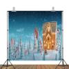 PEKRU 9x6ft Fabric Winter Wonderland Photography Backdrop, Christmas Gingerbread House Scene with Snow Forest, Candy Canes, LED Lights, Holiday Theme Background for Photos Props view 2