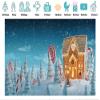 PEKRU 9x6ft Fabric Winter Wonderland Photography Backdrop, Christmas Gingerbread House Scene with Snow Forest, Candy Canes, LED Lights, Holiday Theme Background for Photos Props view 3