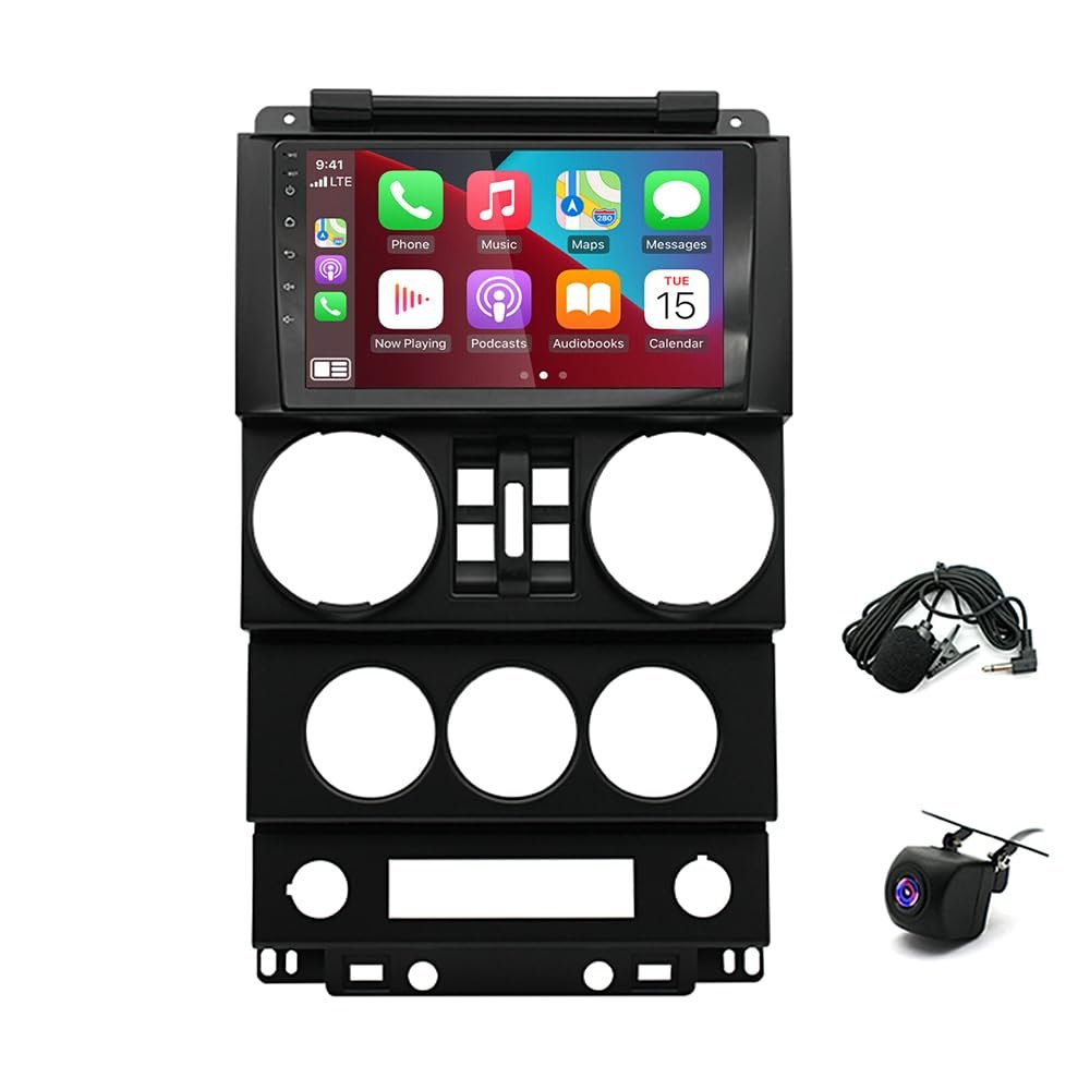 2G+64G 9inch Double Din Car Stereo for Jeep Wrangler 2007-2012 with Wireless CarPlay/Android Auto WiFi/USB/BT DSP FM/SWC MirrorLink GPS Units Android 13 AHD Backup Camera