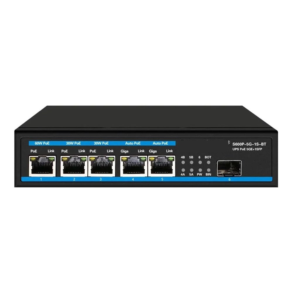 PoE Switch with Sustainable UPS 5-Port Gigabit 1SFP