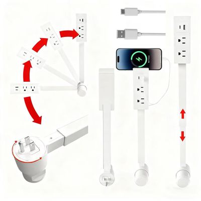 Electrical Outlet Extender Stick with Phone Holder, Features USB-A/C and 2 AC Outlets,Rotates 180 Access Hard-to-Reach Outlets,Multi Plug Outlet Splitter for Couches, Nightstands, Desks,Dorm, Office