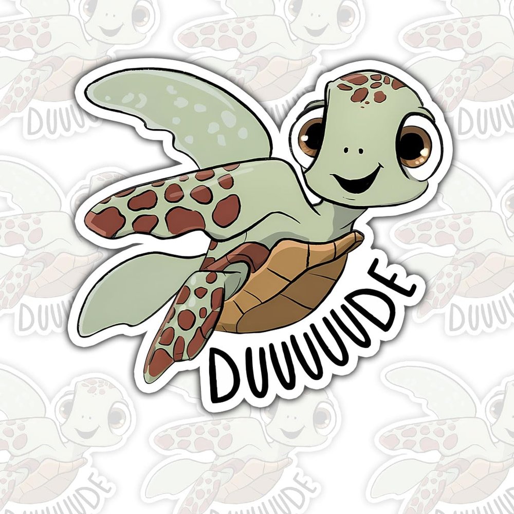 3 Pcs Cute Turtle Sticker DUUUUUDE Funny Cartoon Sea Turtle Vinyl Decal with Chill Animal Quote for Kids Teens Water Bottles Laptops Journals Classroom Gifts Ocean Lovers (S1, 5 inch)