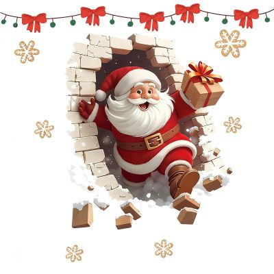 3D Santa Stickers, Santa Claus Breakthrough Wall Sticker, Removable Christmas Creative Decals, Large 3D SantaClaus Sticker Peel and Stick, Festival Decoration (D-16in*18in -3set)