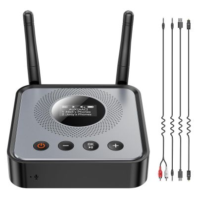 Bluetooth Receiver Transmitter for Home Audio/TV/Computer Systems Supporting Features OLED Display/Low Latency/HD Bluetooth Audio Adapter Equipped with USB/Optical/RCA/3.5mm AUX Input/Output Ports