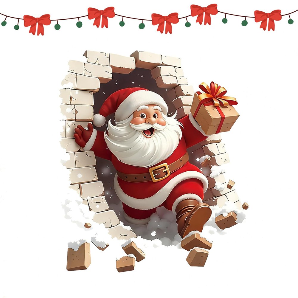 3D Santa Stickers, Santa Claus Breakthrough Wall Sticker, Removable Christmas Creative Decals, Large 3D SantaClaus Sticker Peel and Stick, Festival Decoration (B-14in*12in-1set)