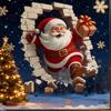 3D Santa Stickers, Santa Claus Breakthrough Wall Sticker, Removable Christmas Creative Decals, Large 3D SantaClaus Sticker Peel and Stick, Festival Decoration (B-14in*12in-1set) view 2