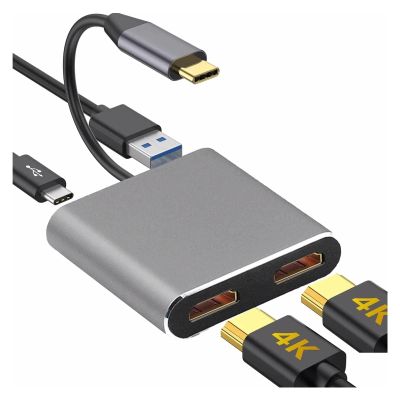 4k Uhd Display USB C Thunderbolt3 HDTV Extend 2 Monitors 3.0 Hub TY>pe Dock Pd Fast for Pro Air