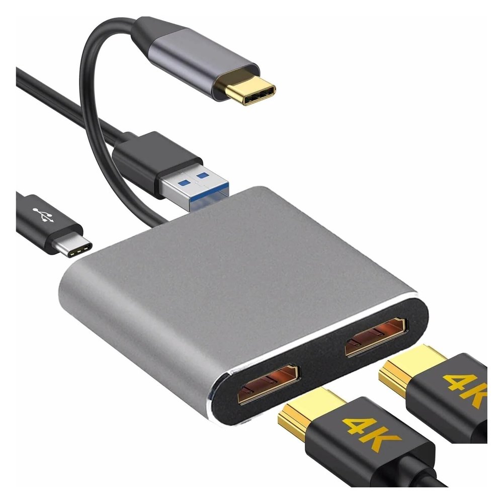 4k Uhd Display USB C Thunderbolt3 HDTV Extend 2 Monitors 3.0 Hub TY>pe Dock Pd Fast for Pro Air