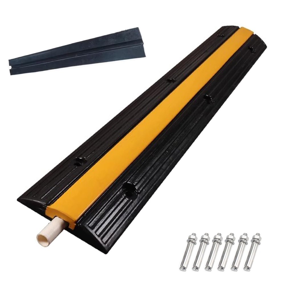 39in Hose Cable Protector Ramp, Rubber Speed Bumps, Speed Bumps for Road, Driveway Cord Protector, for Garage Gravel Roads Asphalt Concrete, Maximum Load 44000lbs
