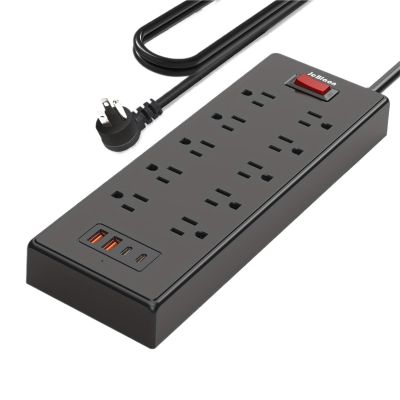 US Outlet Power Strip Power Multi Tap Universal Plug with 1.5m Extension Cord AC Type C USB Port Charge Electrical Socket 1625W(Black)