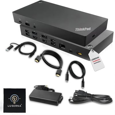 Lenovo 40AF0135US Thinkpad Docking Station Dual Monitor Hybrid USB-C with USB-A | Comes with 135W, HDMI, DP, USB C to A Cables