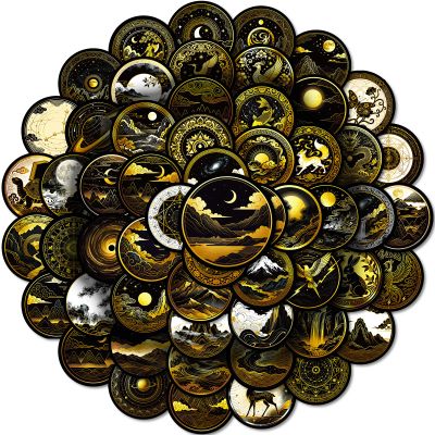 50Pcs Black Gold Celestial Stickers, Graffiti Vintage Waterproof Decals for Laptop, Scrapbook, Kindle, Journal, Skateboard, Water Bottle, Notebook, Chromebook, Suitcase