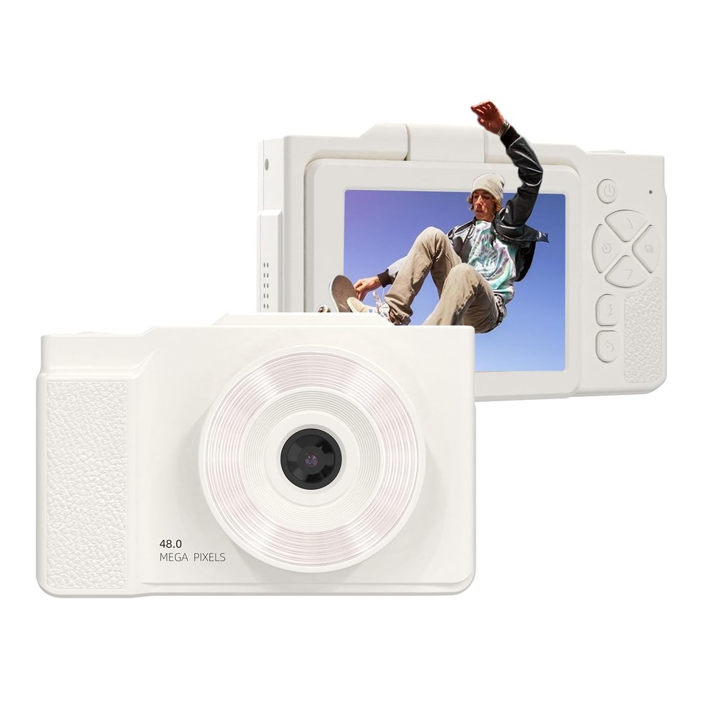 Acouto 48MP 1080P Digital Camera for Teens, Auto Focus 16X Zoom with LED Fill Light, 2.8 Inch Rotatable Screen, for Students, Friends with 4 Games, MP3 Player (White)