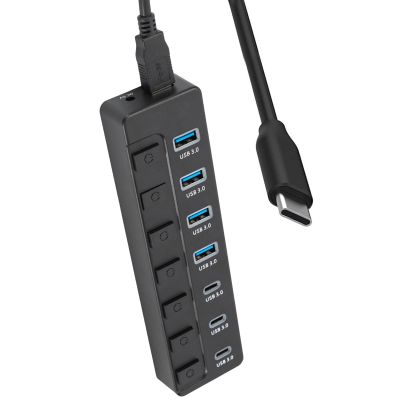 7 Port USB C Adapter with Individual Switches 4X USB3.0 3 Type Port 5Gbps Fast Expansion Dock for Computers USB Adapter with Individual Switches