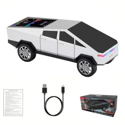 Futuristic Shapes Truck Bluetooth Speaker with LED Display Screen  TWS Stereo, FM Radio, USB/TF Playback, LED Headlights, Built-in Mic, Gift for Car Lovers, Model Collectors & Tech Fans (Silver)