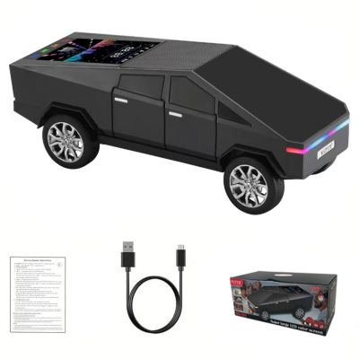 Futuristic Shapes Truck Bluetooth Speaker with LED Display Screen TWS Stereo, FM Radio, USB/TF Playback, LED Headlights, Built-in Mic, Gift for Car Lovers, Model Collectors & Tech Fans (Black)