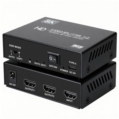 8K HDMI Splitter 1 in 2 Out 4k@120Hz 1x2 hdmi 2.1 Splitter for Dual Monitors (Not Extend) Support 8k@60Hz,4:4:4,48 Gbps,EDID,Auto Down Scaler, HDCP 2.3, VRR, HDR10+ for PS5Laptop,HDTV,Projector
