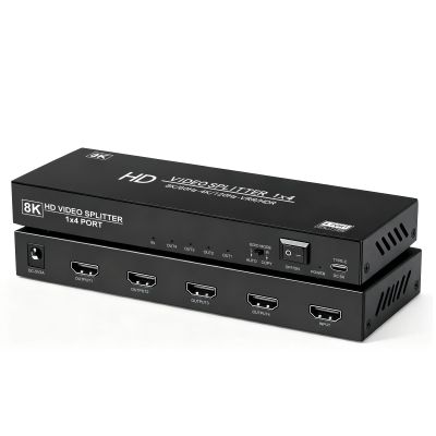 8K HDMI Splitter 1 in 4 Out,4k@120Hz 1X4 hdmi 2.1 Splitter Support 8k@60Hz,4:4:4,48 Gbps,EDID,Auto Down Scaler,8K & 4K or 1080P Sync HDCP 2.3, VRR, HDR10+ for PS5Laptop,HDTV,Projector