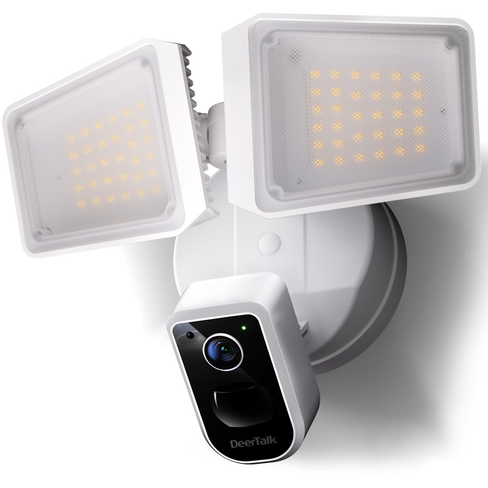 DeerTalk Security Floodlight Camera Outdoor Wired Motion Lights 2-Way Audio