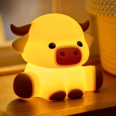 Znpum Highland Cow Night Light, Huggwaii Squishy Silicone Lamp for Kids - Dimmable Touch Sensor Cute Animal Lamp, Soft Glow Night Light for Nursery, Bedroom, Christmas Gifts for Boys, Girls, Women