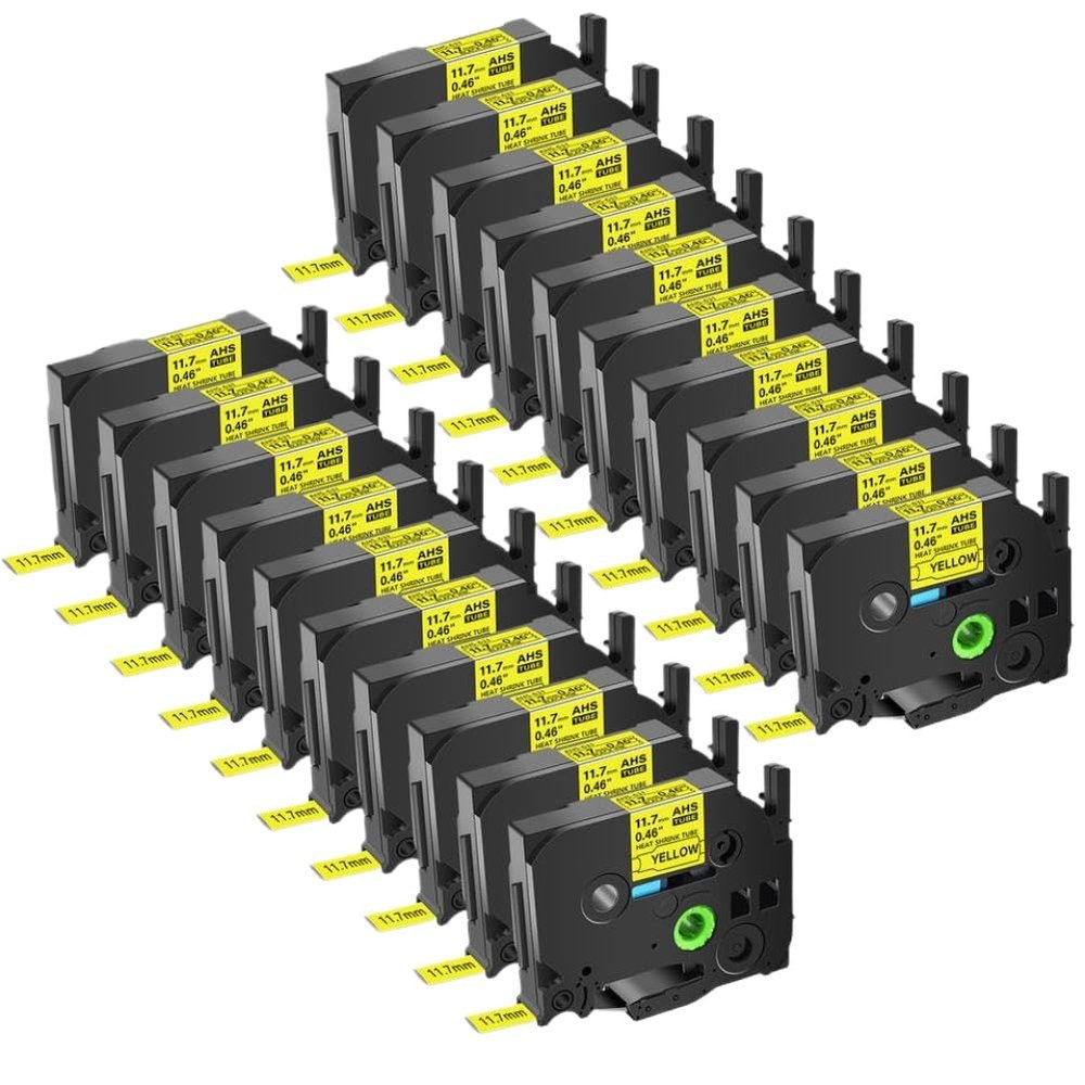 3 to 20 PCS HSe-231 Labels Compatible with Heat Shrink Tube HS HSe-231 631 Label Tape Compatible with PT-1010 PT-E500 Label Maker(20PK Black on Yellow)