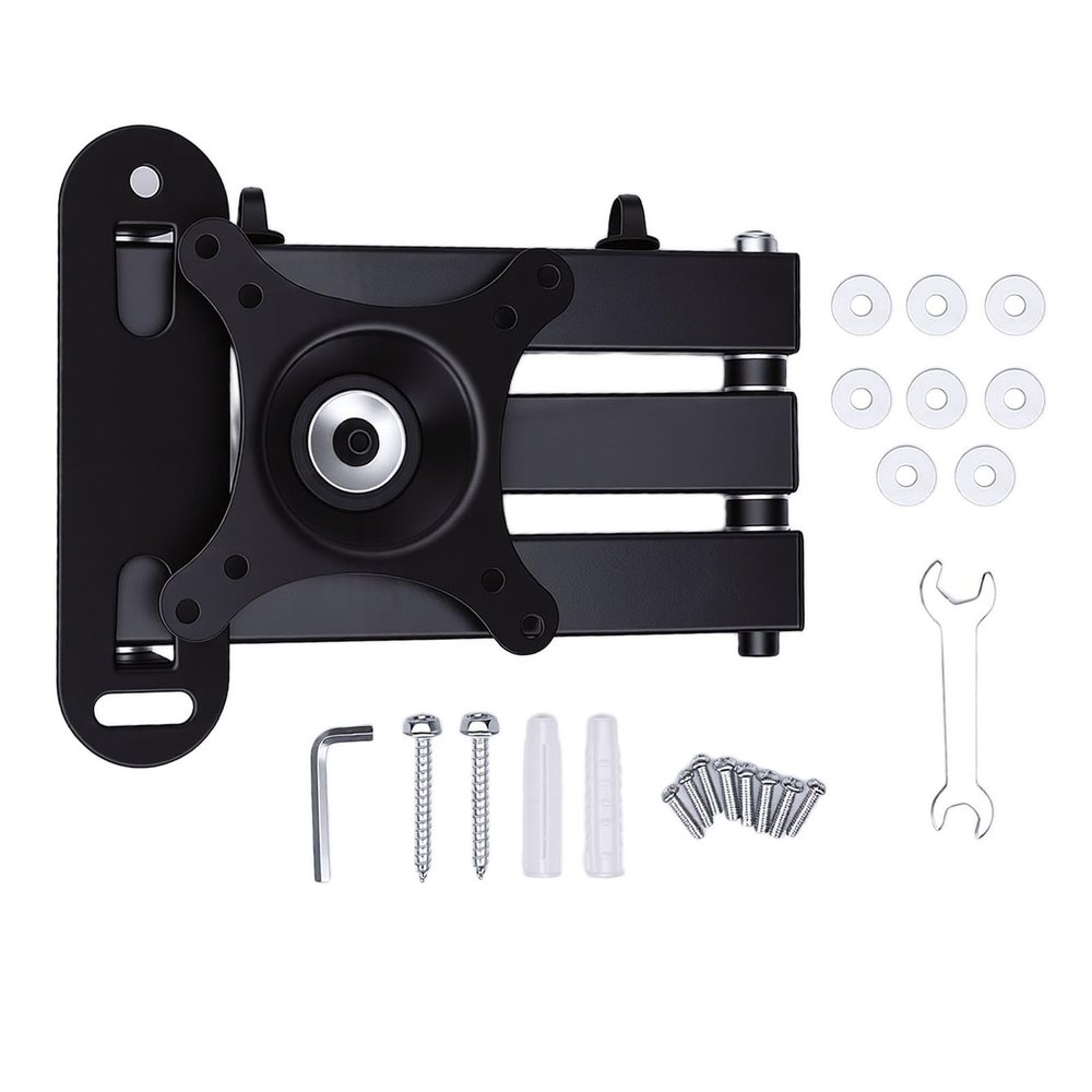 Eujgoov Wall Mount TV Bracket with Swivel and Tilt Capacity Heavy Duty Steel Bracket with 20 Tilt 360 Rotation Retractable Arm (3.15-16.34in) for TVs Black (Fits 14 to 24 Inch)