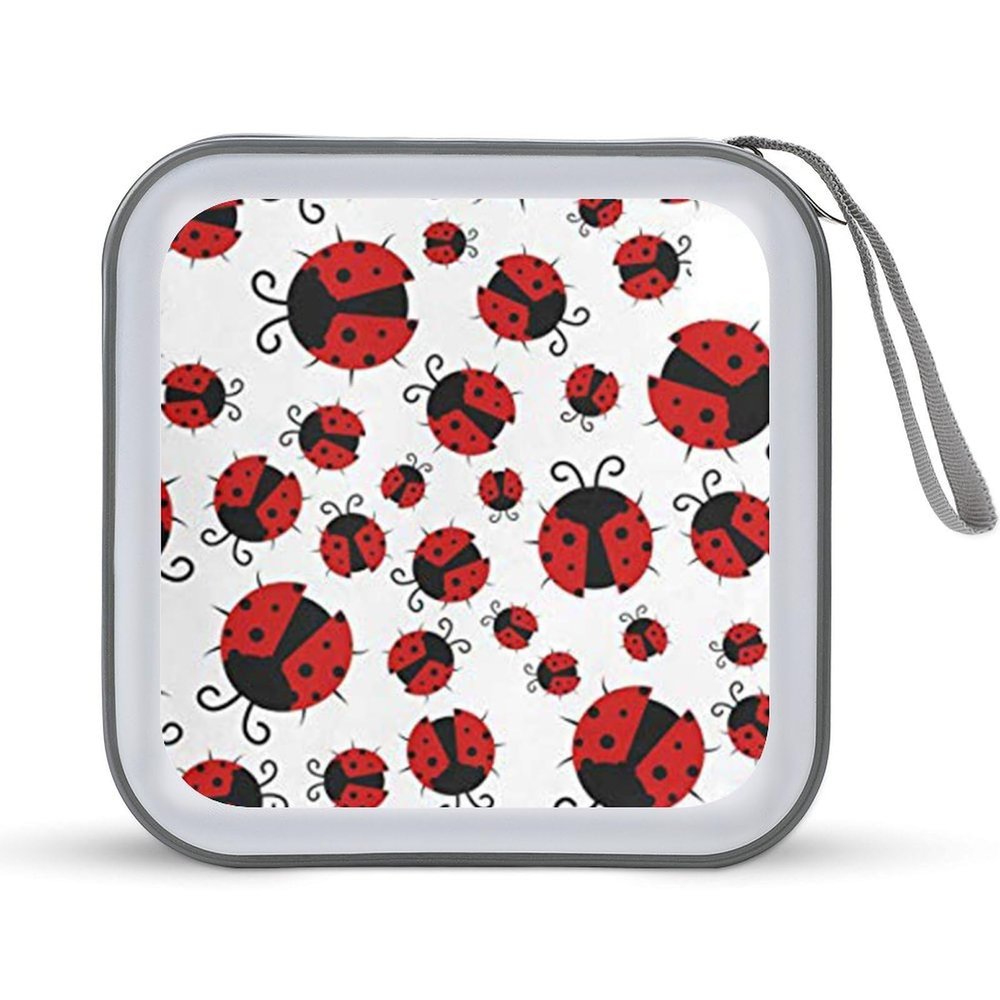 FodPand Funny Ladybug CD Case 40 Capacity CD Holder Organizer Portable Zipper DVD Collection Storage Bag Compact Cases Storage Binder Plastic Holder Disc Car Home Travel