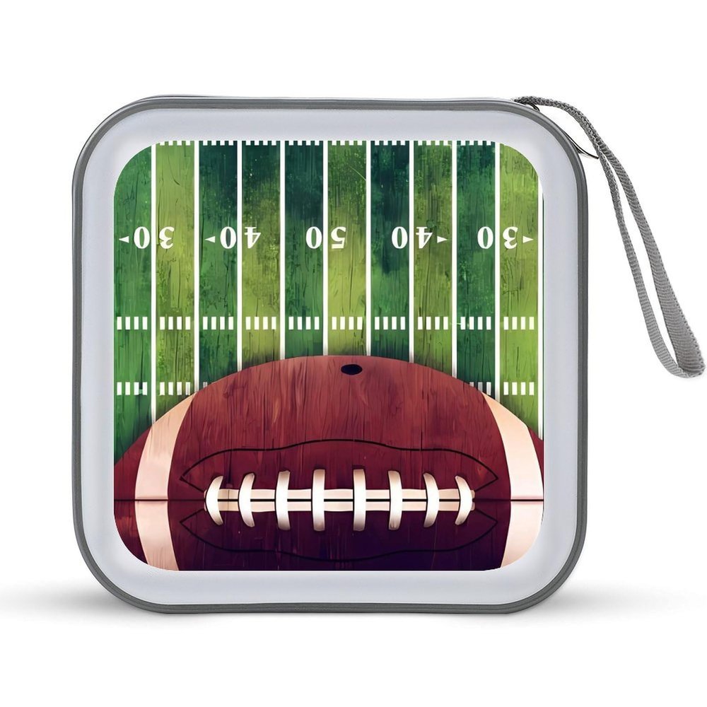 FodPand American Football Field And Ball CD Case 40 Capacity CD Holder Organizer Portable Zipper DVD Collection Storage Bag Compact Cases Storage Binder Plastic Holder Disc Car Home Travel