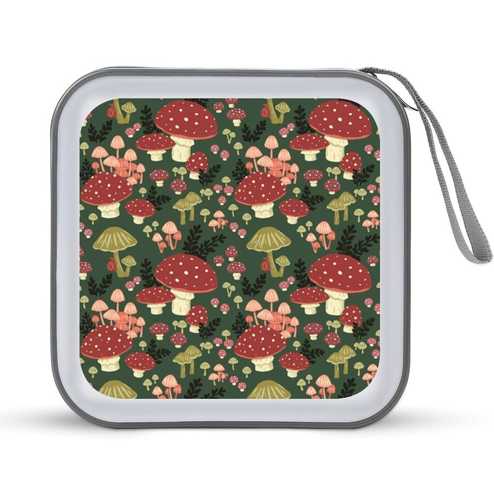 FodPand Bright Mushrooms Art CD Case 40 Capacity CD Holder Organizer Portable Zipper DVD Collection Storage Bag Compact Cases Storage Binder Plastic Holder Disc Car Home Travel