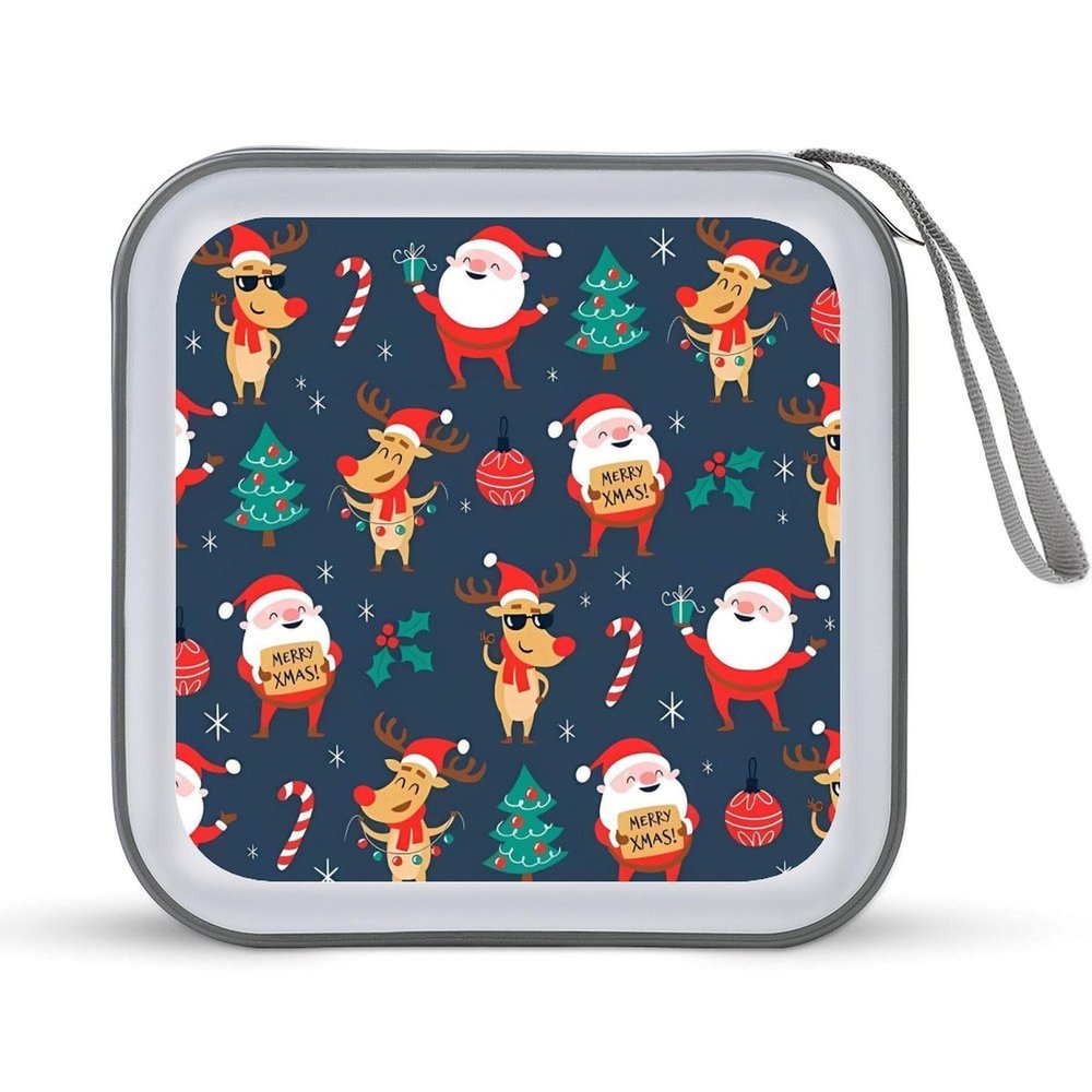 FodPand Santa Claus Christmas CD Case 40 Capacity CD Holder Organizer Portable Zipper DVD Collection Storage Bag Compact Cases Storage Binder Plastic Holder Disc Car Home Travel