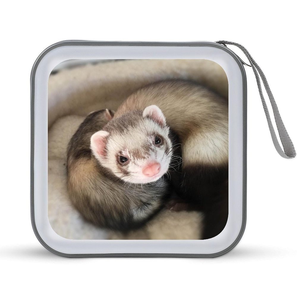 FodPand Cute Ferret CD Case 40 Capacity CD Holder Organizer Portable Zipper DVD Collection Storage Bag Compact Cases Storage Binder Plastic Holder Disc Car Home Travel