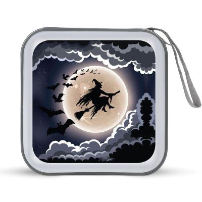 FodPand Halloween Flying Witch CD Case 40 Capacity CD Holder Organizer Portable Zipper DVD Collection Storage Bag Compact Cases Storage Binder Plastic Holder Disc Car Home Travel