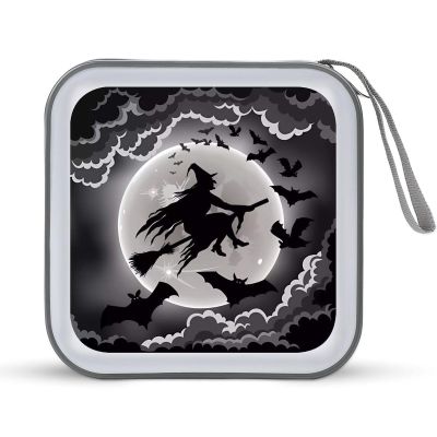 FodPand Halloween Witch CD Case 40 Capacity CD Holder Organizer Portable Zipper DVD Collection Storage Bag Compact Cases Storage Binder Plastic Holder Disc Car Home Travel