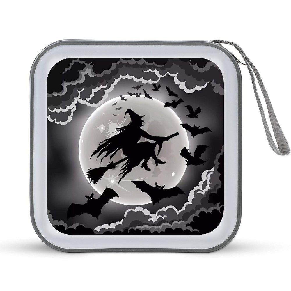 FodPand Halloween Witch CD Case 40 Capacity CD Holder Organizer Portable Zipper DVD Collection Storage Bag Compact Cases Storage Binder Plastic Holder Disc Car Home Travel