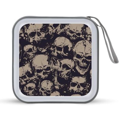 FodPand Many Skulls Get Together CD Case 40 Capacity CD Holder Organizer Portable Zipper DVD Collection Storage Bag Compact Cases Storage Binder Plastic Holder Disc Car Home Travel