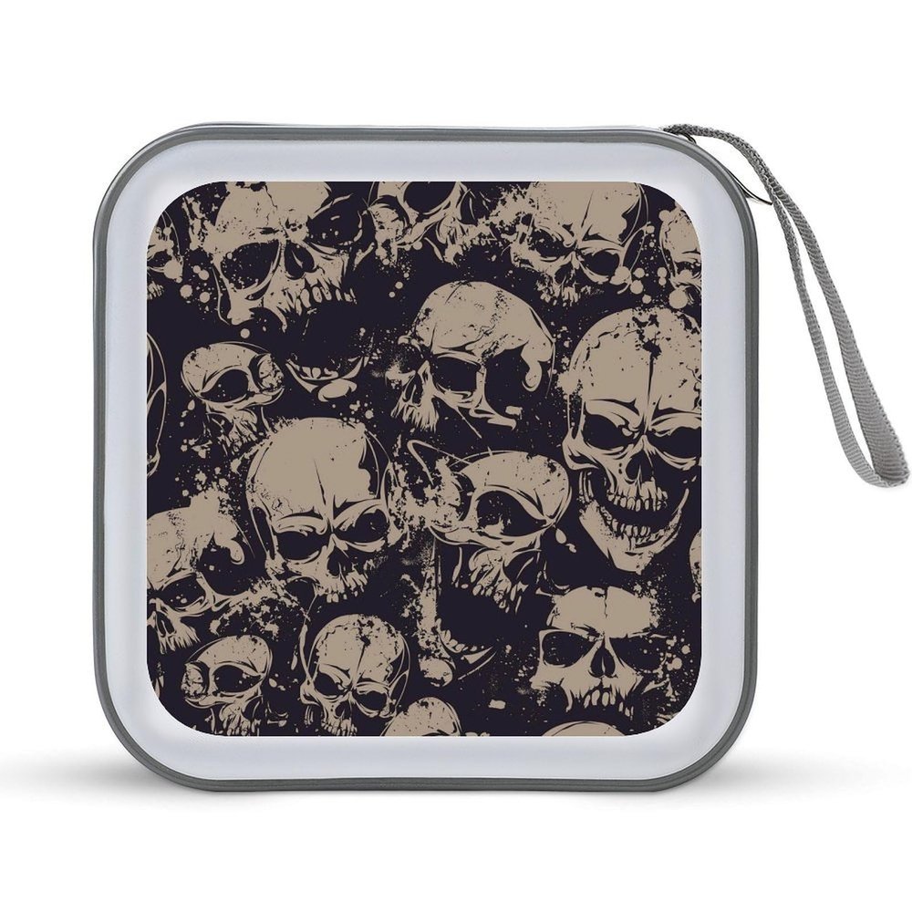 FodPand Many Skulls Get Together CD Case 40 Capacity CD Holder Organizer Portable Zipper DVD Collection Storage Bag Compact Cases Storage Binder Plastic Holder Disc Car Home Travel
