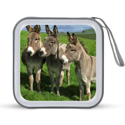 FodPand Donkey on Green Meadow CD Case 40 Capacity CD Holder Organizer Portable Zipper DVD Collection Storage Bag Compact Cases Storage Binder Plastic Holder Disc Car Home Travel