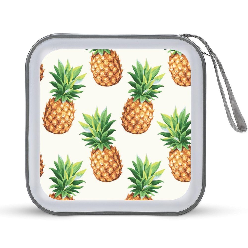 FodPand Pineapples CD Case 40 Capacity CD Holder Organizer Portable Zipper DVD Collection Storage Bag Compact Cases Storage Binder Plastic Holder Disc Car Home Travel