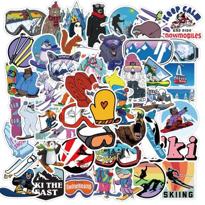 50Pcs Winter Skiing Stickers,Cartoon Colorful Ski Stickers, Vinyl Waterproof Aesthetic Decals Laptops, Water Bottles, Phone, Bike, Journal,Guitar,Teen Adult for Kids DIY Collectors Lovers(Skiing)