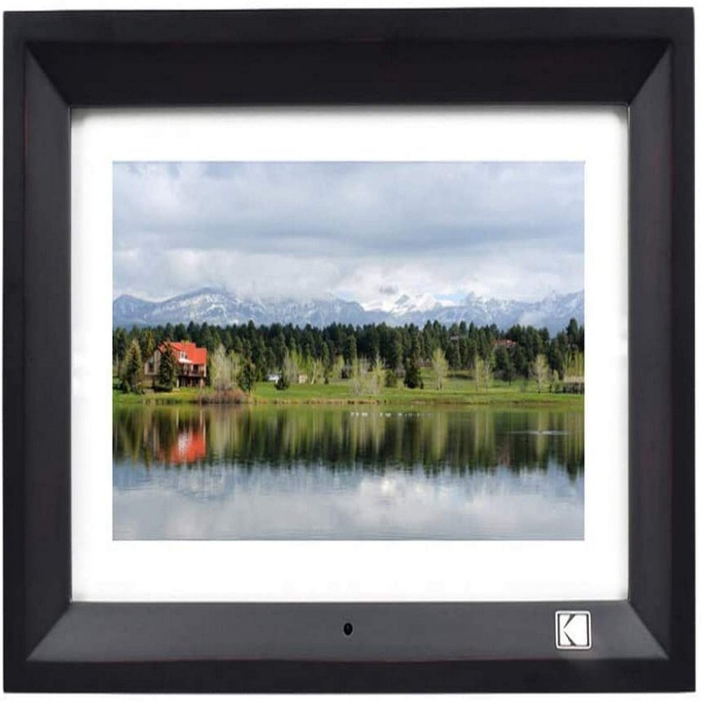 10-inch Full HD IPS Display Digital Photo Frame with Clock and Calendar, Supports USB and SD Card - Wood Grain Black