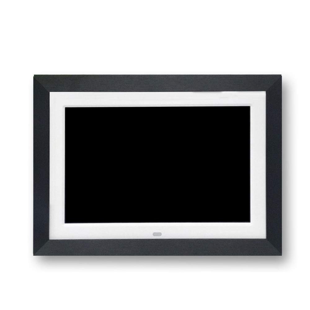 10-inch Digital Photo Frame - 1280x800 Full HD IPS Display, 16GB Storage, Music/Video/Clock/Calendar Functions - Wood Grain Design (Black)