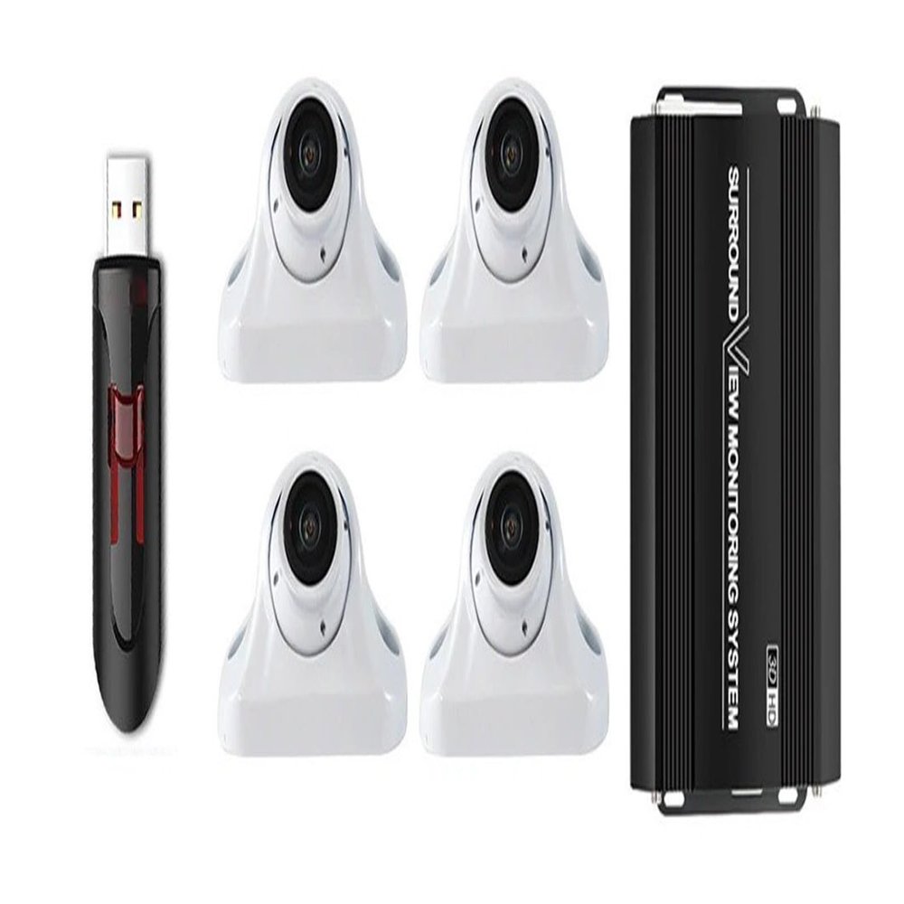 Car Backup Camera Car 360 Surround View Camera Systems Seamless View (3D+1080P) Recorder for Long Distance Bus Car Camera(BSD Version)(White version128 USB)