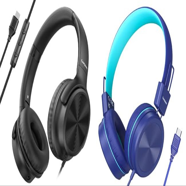 Cowyawn Over Ear USB C Wired Headphones with Microphone & USB Type C Kids Headphone for School, 94dB Volume Limited