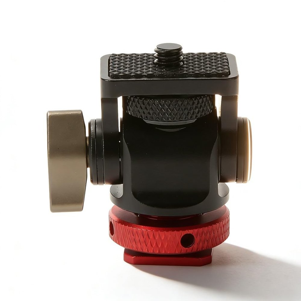 Mini Tripod Ball Head Cold Shoe Adapter, Aluminum Alloy, Adjustable Angle, Lightweight - 360 Rotation, Anti - Slip Design, Compatible with Cameras and Monitors