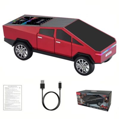 WSTER Future-Style Truck Replica Bluetooth Speaker with LED Display Screen, TWS Stereo, FM, USB/TF Playback, LED Headlights, Mic  Gift for Car Enthusiasts Model Fans & Gadget Collectors (Red)