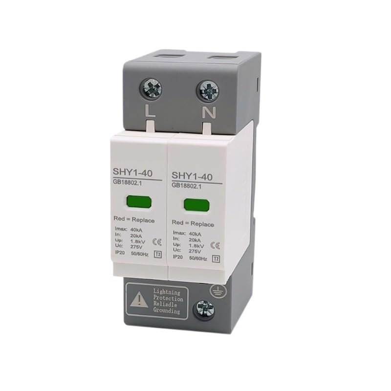 2P Surge Protection 2040KA 30KA60KA House Lightning Protector Low-Voltage Arrester Device 275V 385V Rail(2P 230V AC,10-20KA)