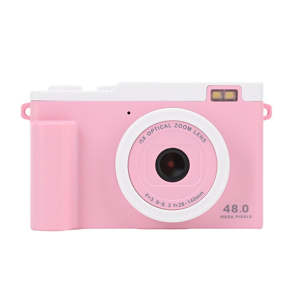 AKLOSIPY 48MP 1080P Dual Camera Portable Vlog Camera Compact Travel with 15x Digital Zoom WiFi Transfer for Kids Adults Beginners (Pink)