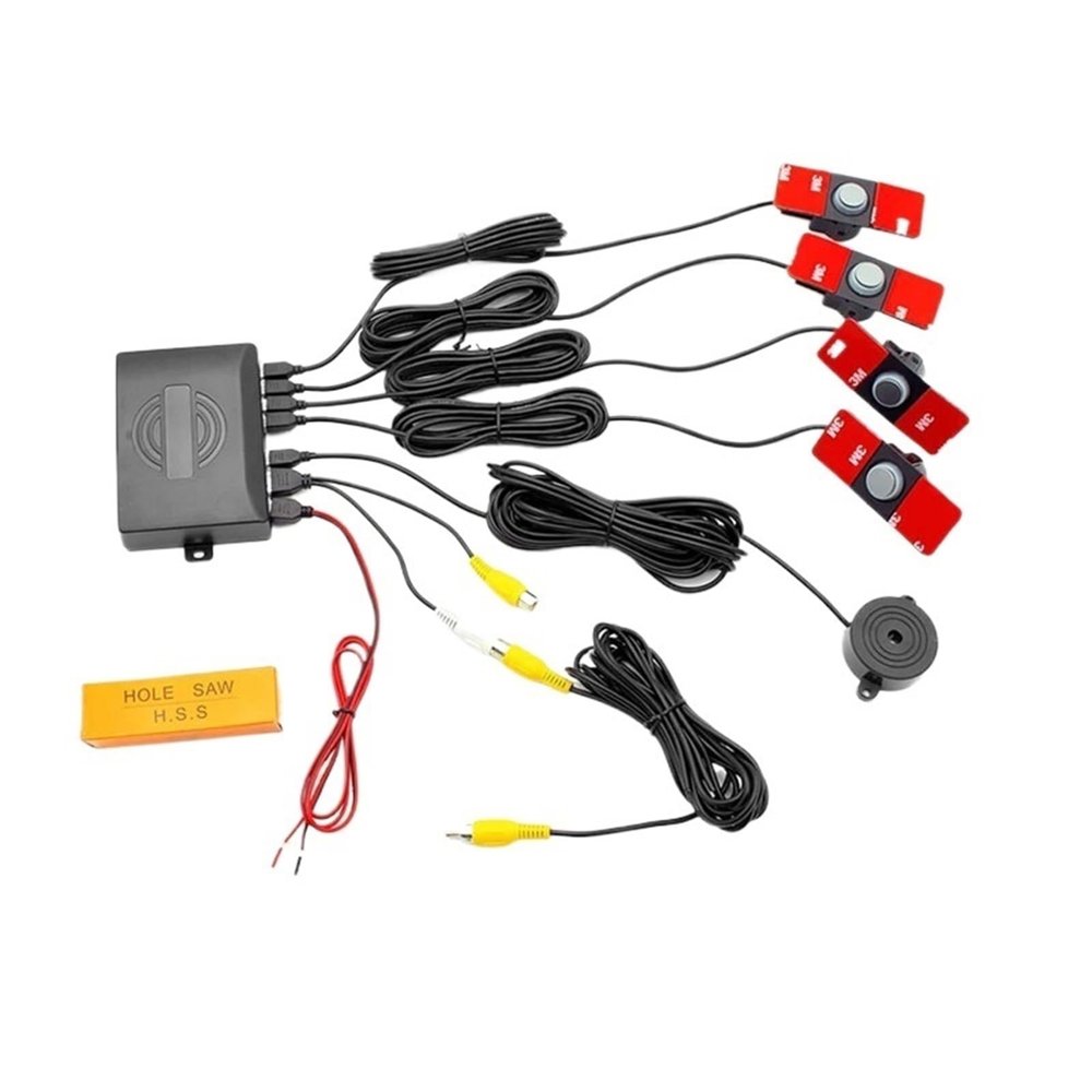 16mm Flat Sensors Car Dual Core CPU Video Parking Sensor Reverse Backup Assistance Radar Distance Alarm System(White Sensor)